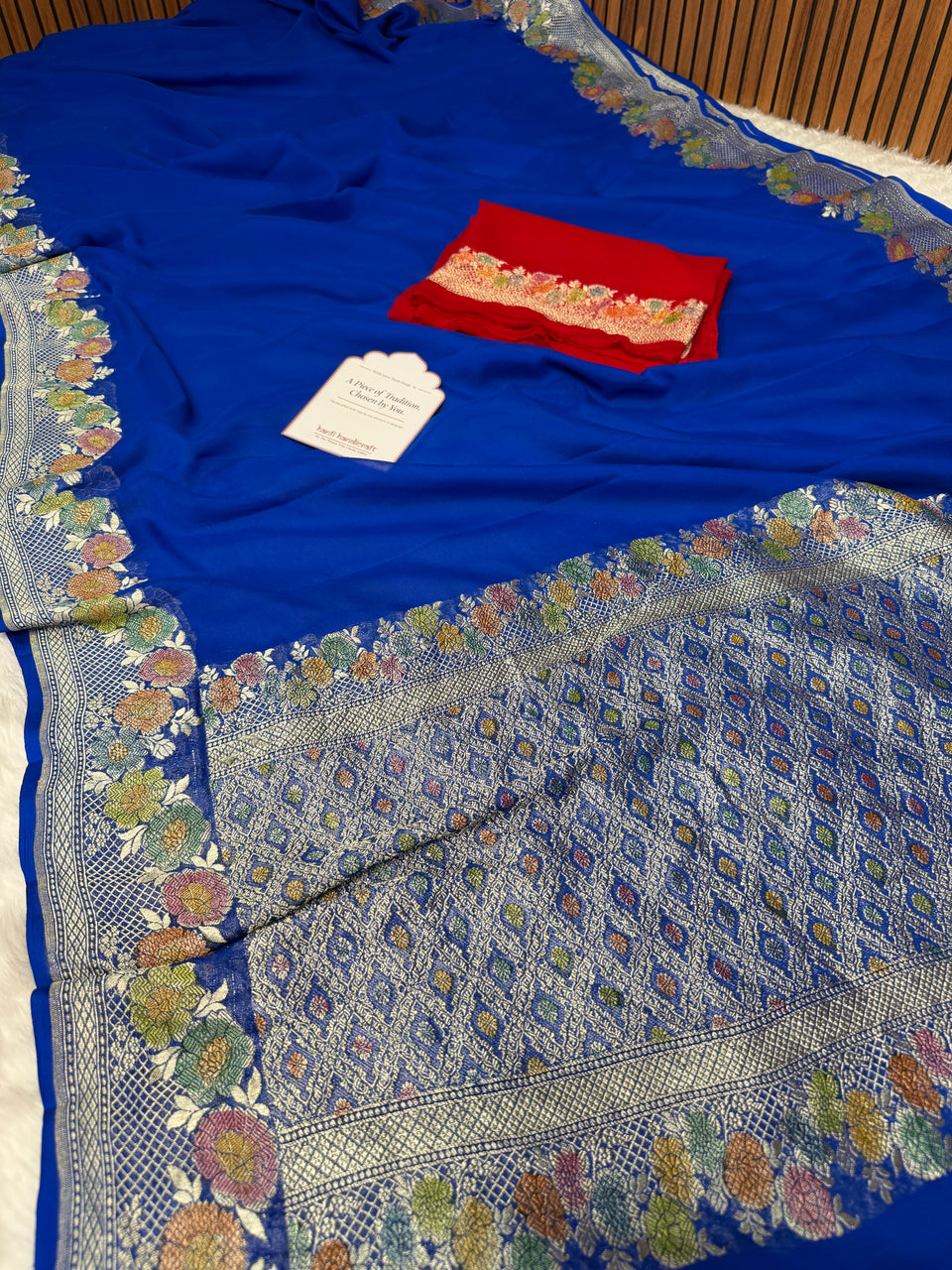 Royal Blue Pure Khaddi Chiffon Handloom Banarasi Saree