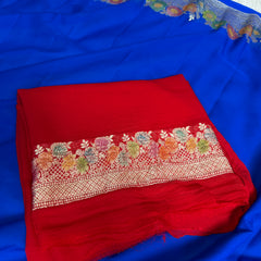 Royal Blue Pure Khaddi Chiffon Handloom Banarasi Saree