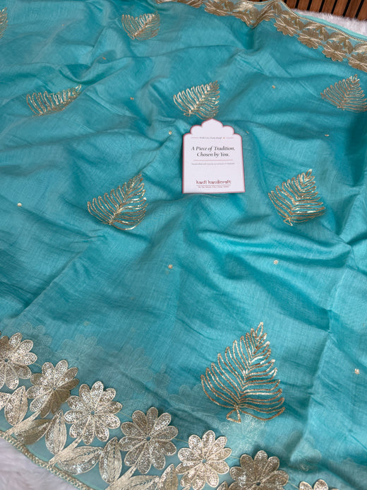 Royal Pitta Work Pure Mul Chanderi Saree