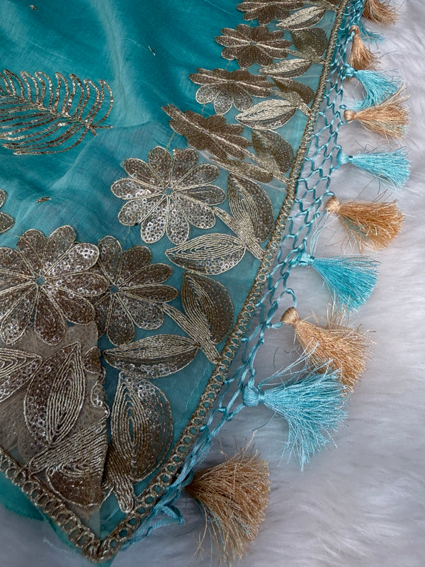 Royal Pitta Work Pure Mul Chanderi Saree
