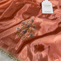 Peach Abroo Shimmery Tissue Zardozi Handwork Saree