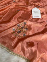 Peach Abroo Shimmery Tissue Zardozi Handwork Saree