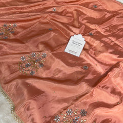 Peach Abroo Shimmery Tissue Zardozi Handwork Saree