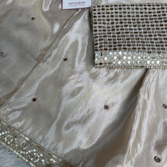 Ivory Abroo Shimmery Tissue Handwork Saree | Mirror Buti