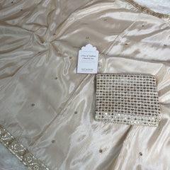 Ivory Abroo Shimmery Tissue Handwork Saree | Mirror Buti