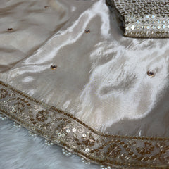 Ivory Abroo Shimmery Tissue Handwork Saree | Mirror Buti