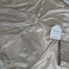 Ivory Abroo Shimmery Tissue Handwork Saree | Mirror Buti