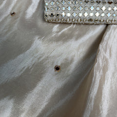 Ivory Abroo Shimmery Tissue Handwork Saree | Mirror Buti