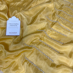 Yellow Abroo Shimmery Tissue Handwork Saree | Pearl Zardozi Pallu