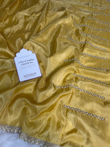 Yellow Abroo Shimmery Tissue Handwork Saree | Pearl Zardozi Pallu