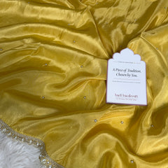 Yellow Abroo Shimmery Tissue Handwork Saree | Pearl Zardozi Pallu