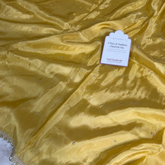 Yellow Abroo Shimmery Tissue Handwork Saree | Pearl Zardozi Pallu