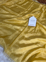 Yellow Abroo Shimmery Tissue Handwork Saree | Pearl Zardozi Pallu