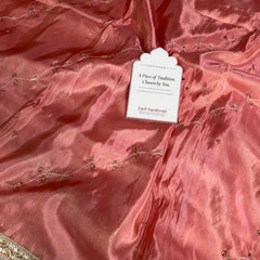 Strawberry Abroo Shimmery Tissue Handwork Saree