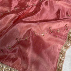 Strawberry Abroo Shimmery Tissue Handwork Saree