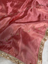 Strawberry Abroo Shimmery Tissue Handwork Saree