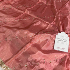 Strawberry Abroo Shimmery Tissue Handwork Saree