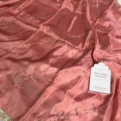 Strawberry Abroo Shimmery Tissue Handwork Saree