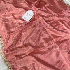 Strawberry Abroo Shimmery Tissue Handwork Saree