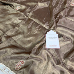 Garnet Brown Abroo Shimmery Tissue Handwork Saree | Carry Pattern