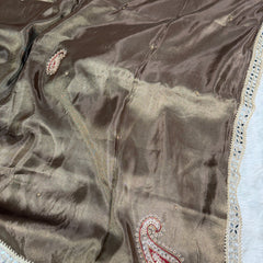 Garnet Brown Abroo Shimmery Tissue Handwork Saree | Carry Pattern