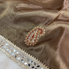 Garnet Brown Abroo Shimmery Tissue Handwork Saree | Carry Pattern