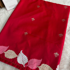 Crimson Red Patra Leaf Mashru Silk Banarasi Saree