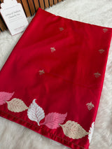 Crimson Red Patra Leaf Mashru Silk Banarasi Saree