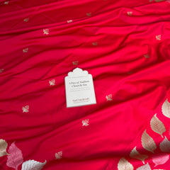 Crimson Red Patra Leaf Mashru Silk Banarasi Saree
