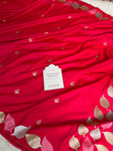 Crimson Red Patra Leaf Mashru Silk Banarasi Saree