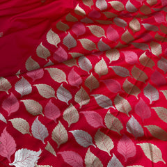 Crimson Red Patra Leaf Mashru Silk Banarasi Saree