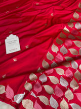 Crimson Red Patra Leaf Mashru Silk Banarasi Saree