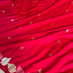 Crimson Red Patra Leaf Mashru Silk Banarasi Saree