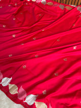 Crimson Red Patra Leaf Mashru Silk Banarasi Saree
