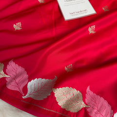 Crimson Red Patra Leaf Mashru Silk Banarasi Saree