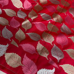 Crimson Red Patra Leaf Mashru Silk Banarasi Saree