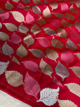 Crimson Red Patra Leaf Mashru Silk Banarasi Saree