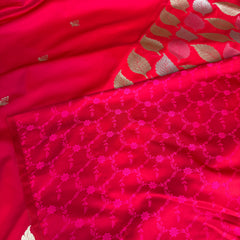 Crimson Red Patra Leaf Mashru Silk Banarasi Saree