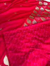 Crimson Red Patra Leaf Mashru Silk Banarasi Saree
