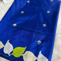 Royal Blue Patra Leaf Mashru Silk Banarasi Saree