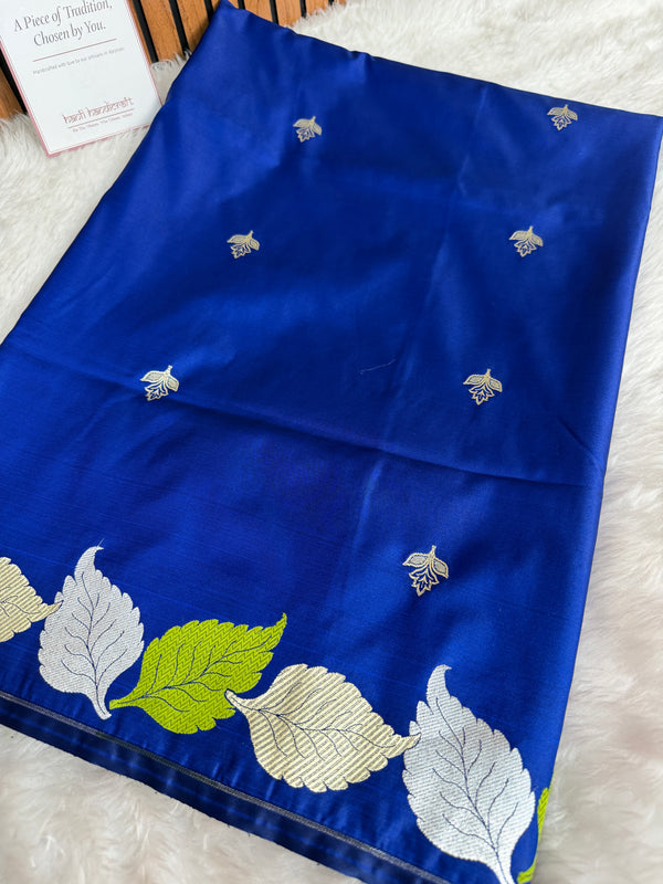 Royal Blue Patra Leaf Mashru Silk Banarasi Saree
