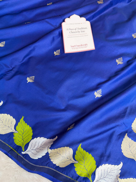 Royal Blue Patra Leaf Mashru Silk Banarasi Saree