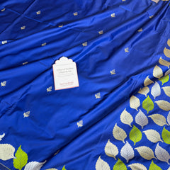 Royal Blue Patra Leaf Mashru Silk Banarasi Saree