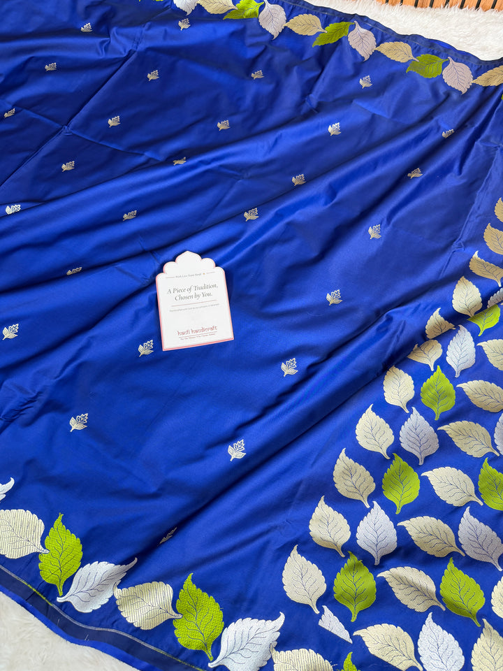 Royal Blue Patra Leaf Mashru Silk Banarasi Saree