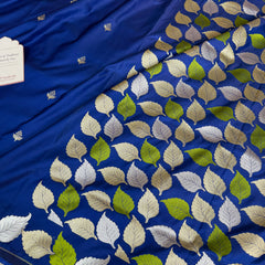 Royal Blue Patra Leaf Mashru Silk Banarasi Saree