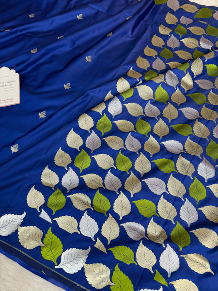 Royal Blue Patra Leaf Mashru Silk Banarasi Saree