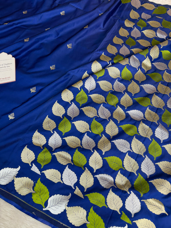 Royal Blue Patra Leaf Mashru Silk Banarasi Saree