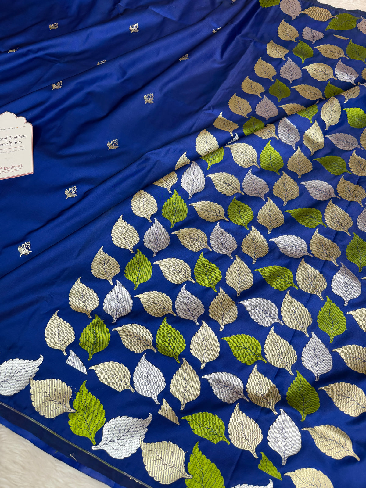 Royal Blue Patra Leaf Mashru Silk Banarasi Saree