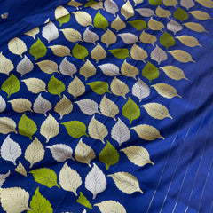 Royal Blue Patra Leaf Mashru Silk Banarasi Saree