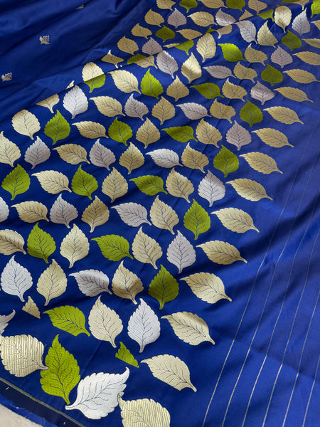 Royal Blue Patra Leaf Mashru Silk Banarasi Saree